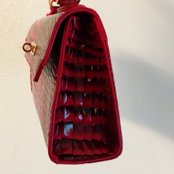 Red Snakeskin Mini Top Handle Crossbody Shoulder Bag - Picture 10 of 10